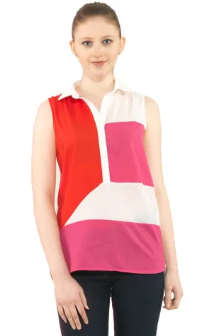 27566 Hi Low Blouse - White & Pink