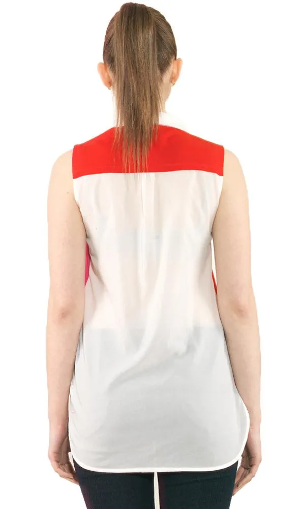 27566 Hi Low Blouse - White & Pink