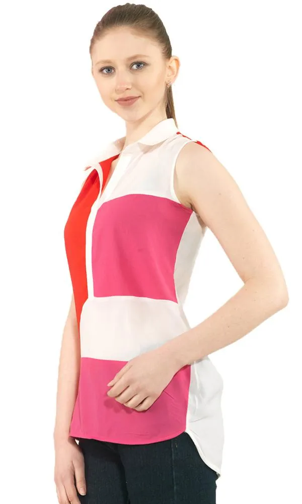 27566 Hi Low Blouse - White & Pink