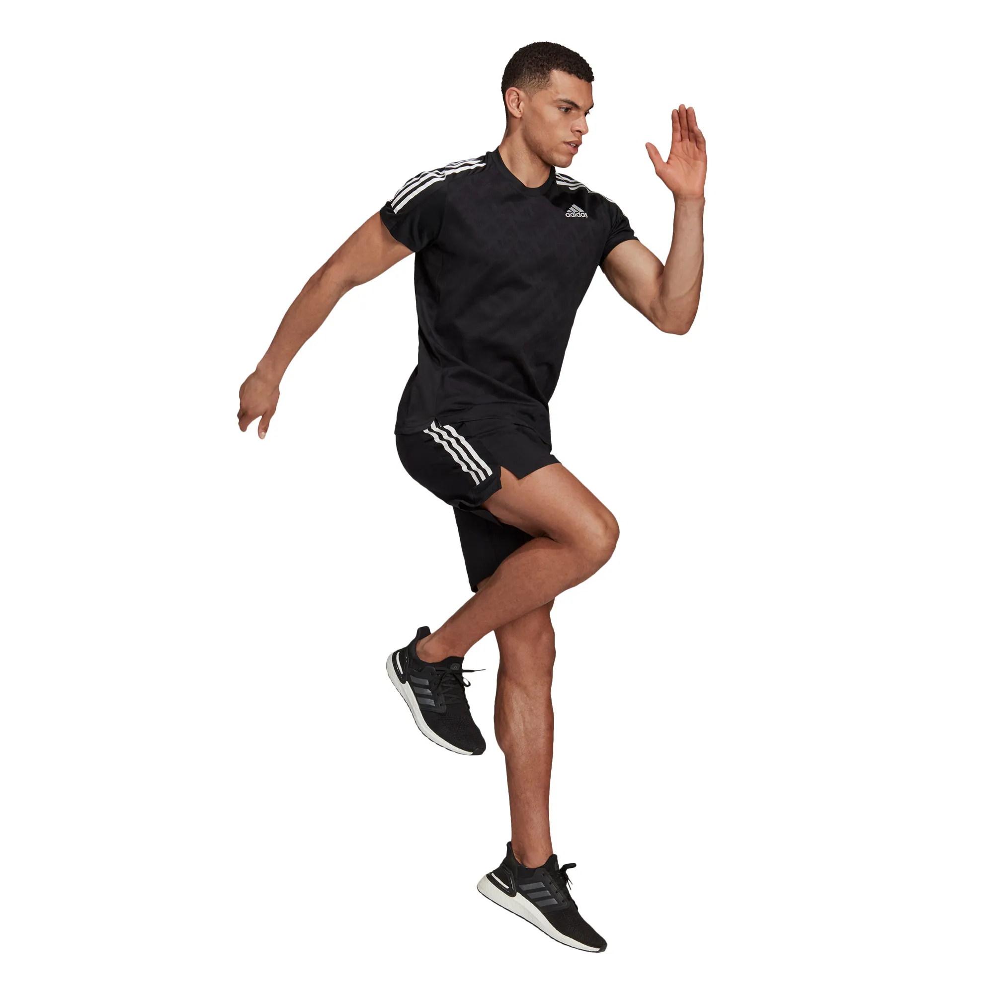 Adidas Men&#x27;s Own The Run Tee 3-Stripes Running Tee Black/Black/White | Buy Adidas Men&#x27;s Own The Run Tee 3-Stripes Running Tee Black/Black/White here | Outnorth