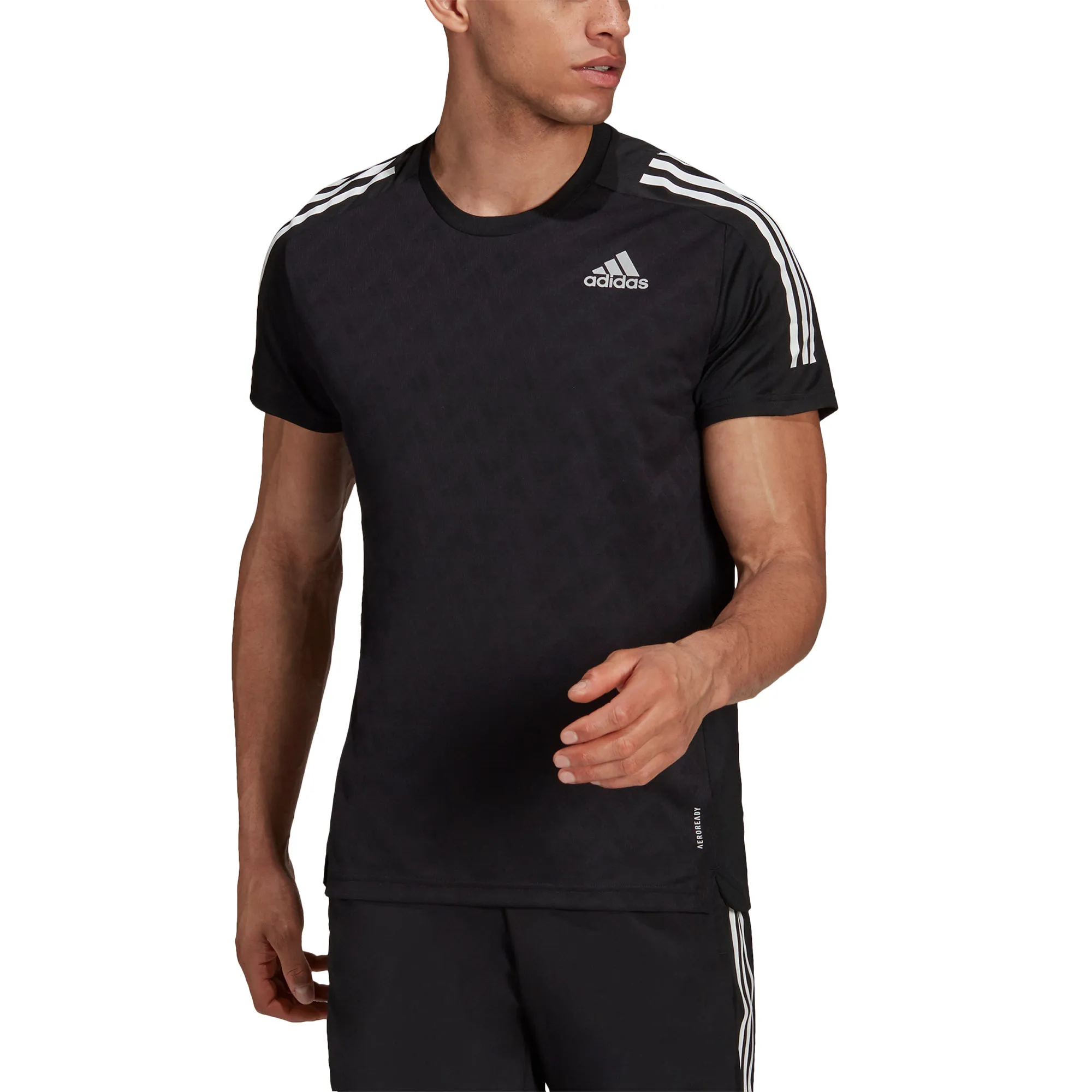 Adidas Men&#x27;s Own The Run Tee 3-Stripes Running Tee Black/Black/White | Buy Adidas Men&#x27;s Own The Run Tee 3-Stripes Running Tee Black/Black/White here | Outnorth