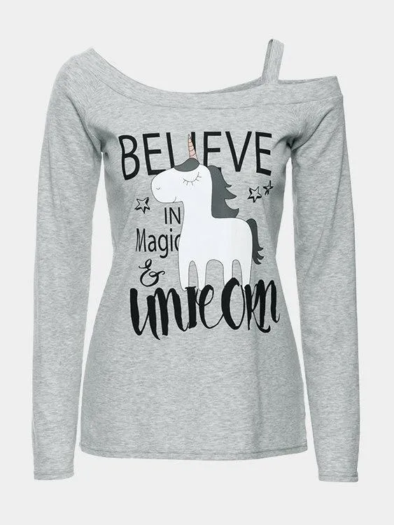 Asymmetrical Printed Cut Out Long Sleeve T-Shirts