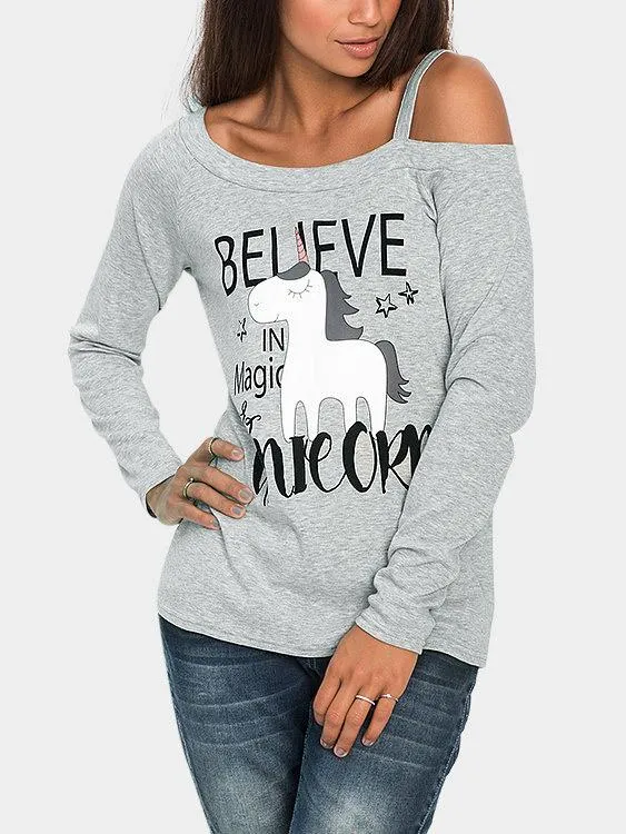 Asymmetrical Printed Cut Out Long Sleeve T-Shirts