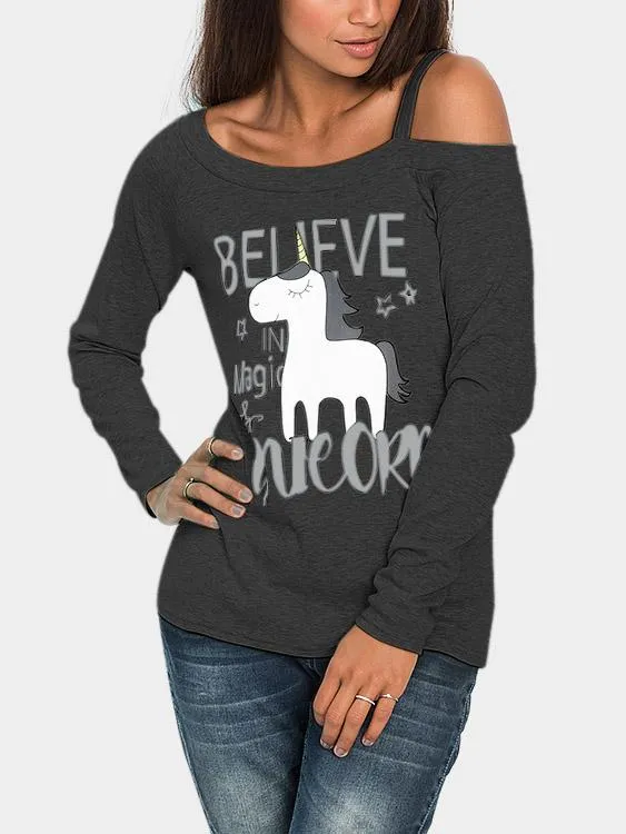 Asymmetrical Printed Cut Out Long Sleeve T-Shirts