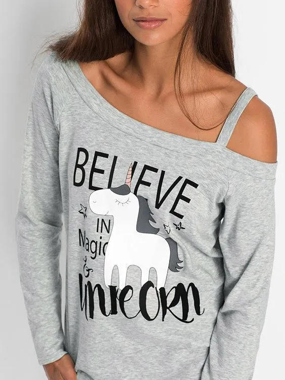 Asymmetrical Printed Cut Out Long Sleeve T-Shirts
