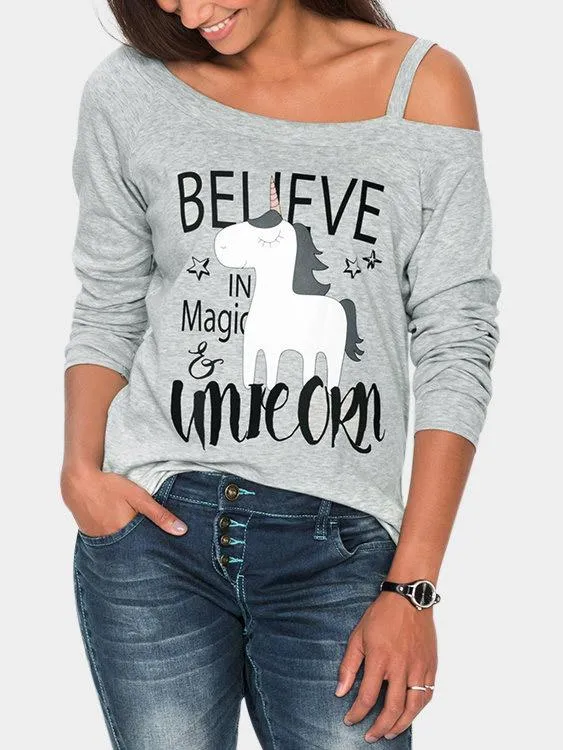 Asymmetrical Printed Cut Out Long Sleeve T-Shirts