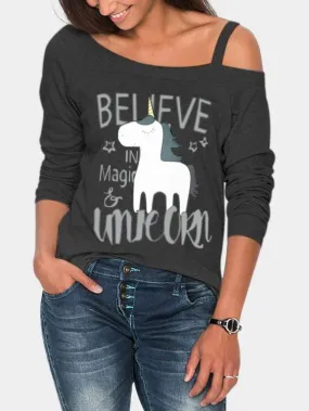 Asymmetrical Printed Cut Out Long Sleeve T-Shirts