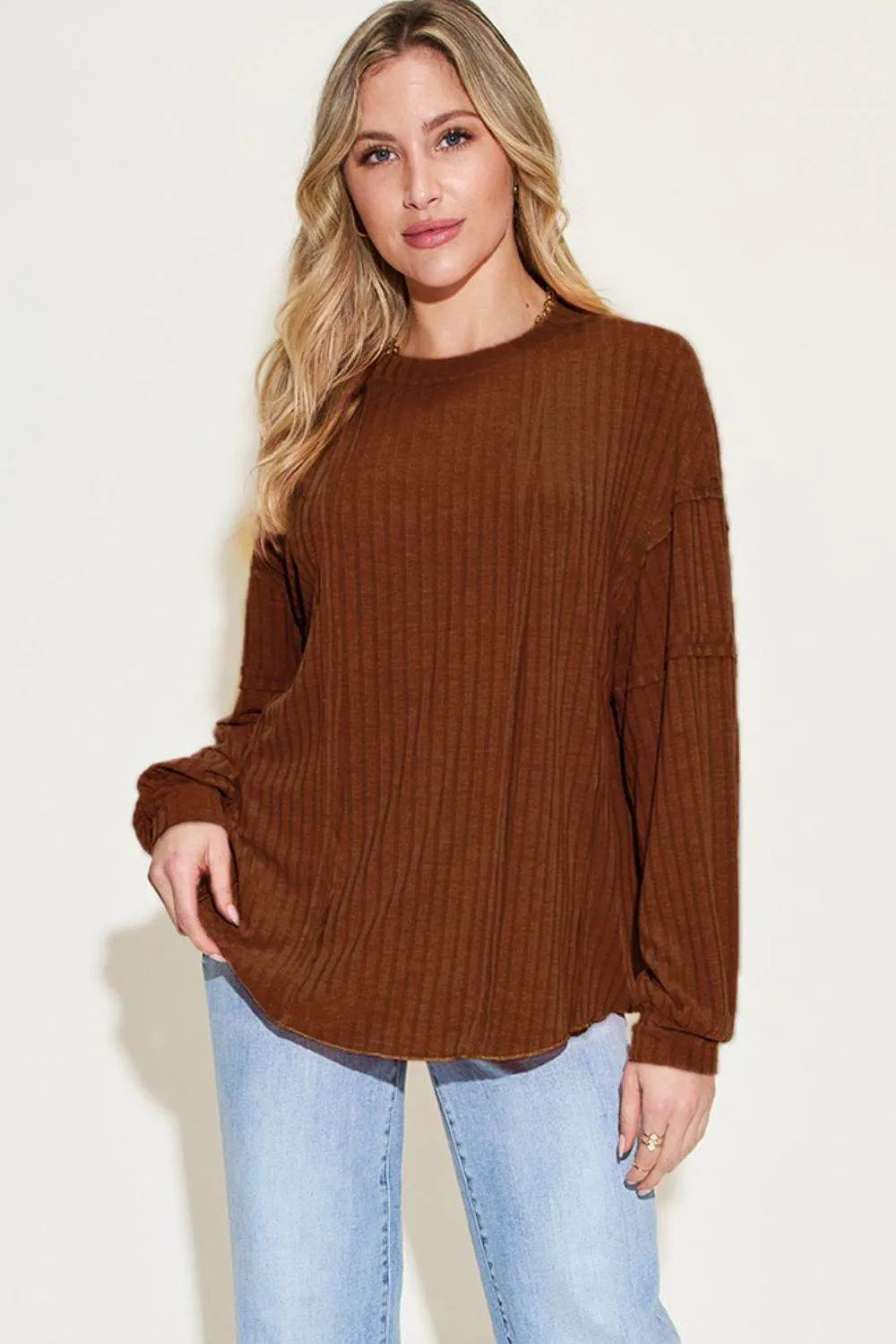 Basic Bae Full Size Ribbed Round Neck Long Sleeve T-Shirt