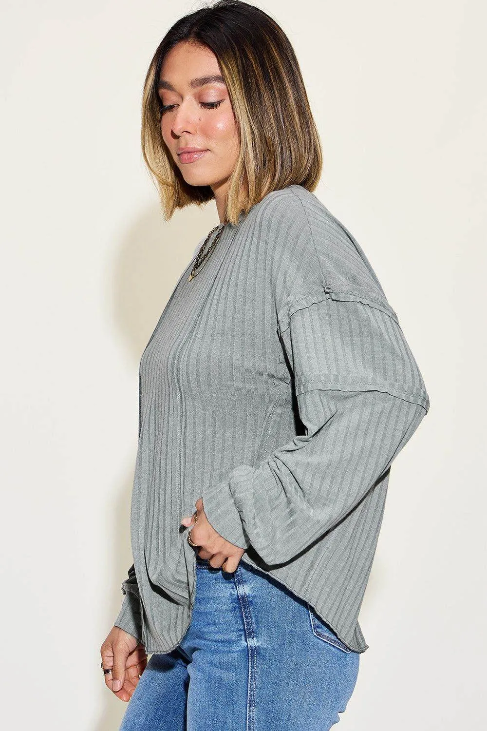 Basic Bae Full Size Ribbed Round Neck Long Sleeve T-Shirt