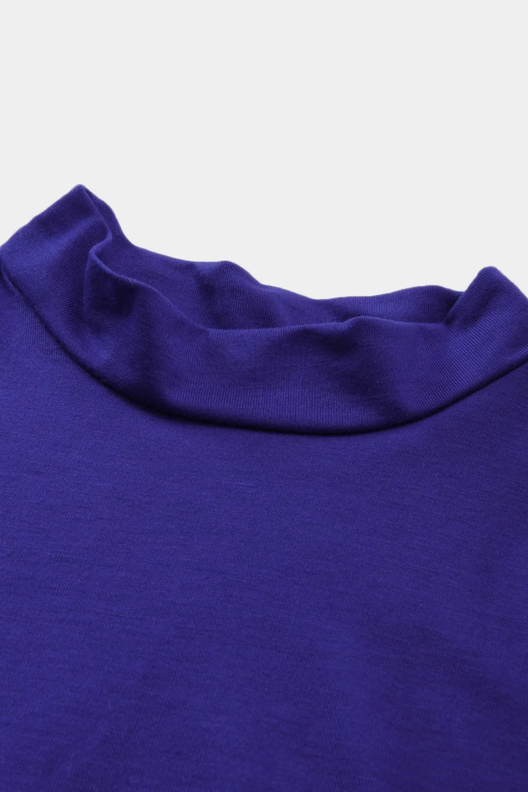 Custom Chimney Collar Cold Shoulder Lace-Up Cut Out Long Sleeve Blue T-Shirts