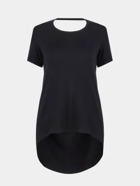Custom Crew Neck Backless Cut Out Black T-Shirts