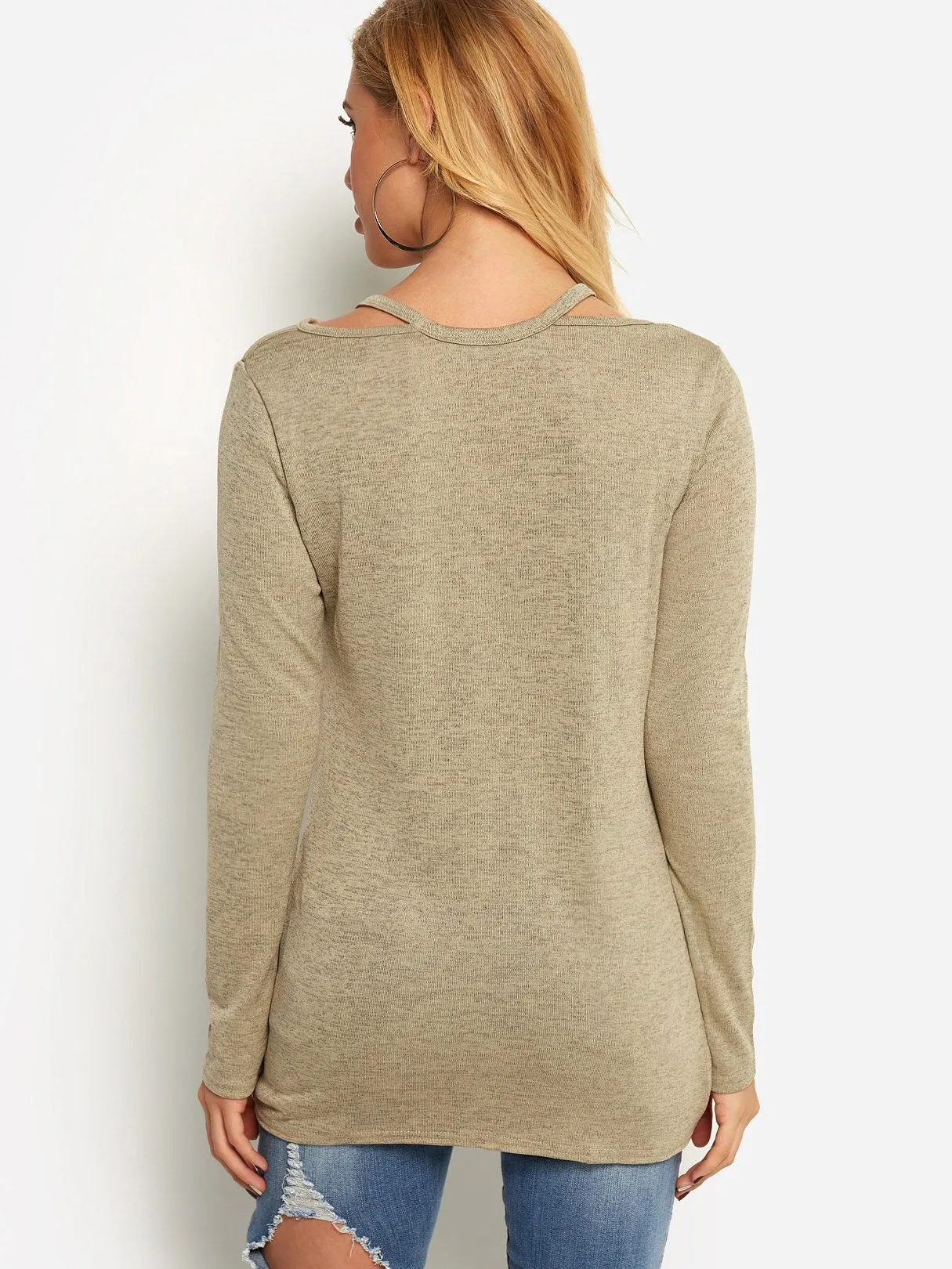 Custom Crossed Front Cut Out Long Sleeve T-Shirts