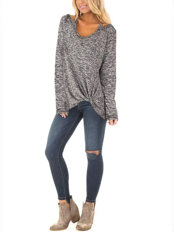 Custom Crossed Front Cut Out Long Sleeve T-Shirts