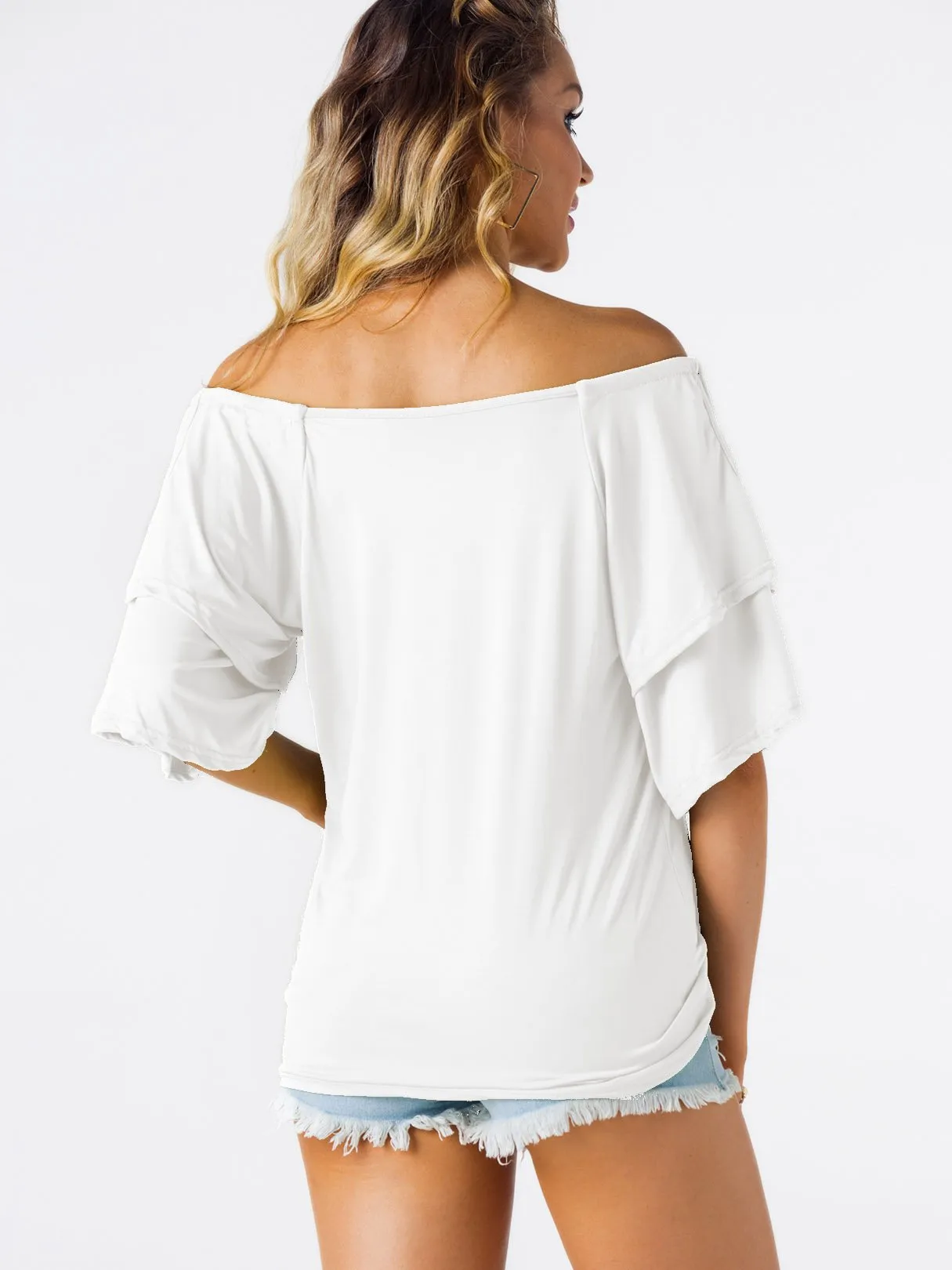 Custom Off The Shoulder Plain Tiered Half Sleeve Top