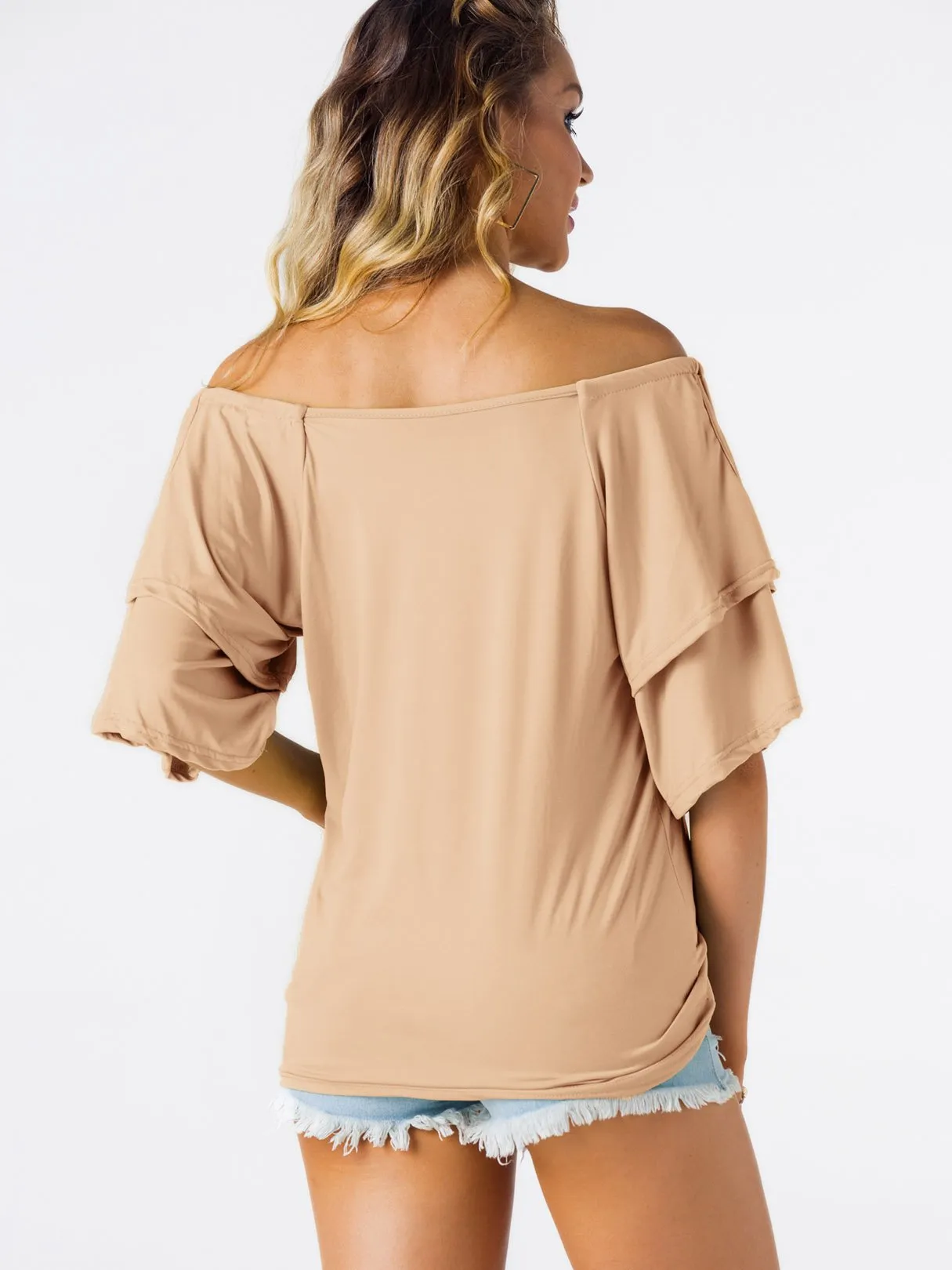 Custom Off The Shoulder Plain Tiered Half Sleeve Top