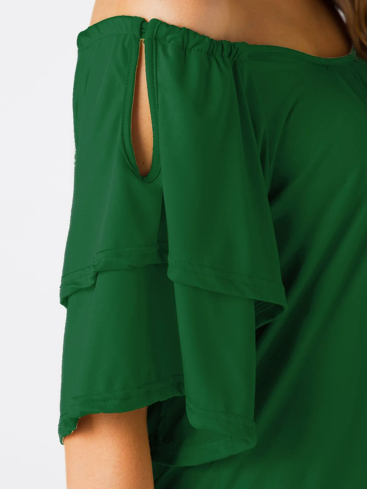 Custom Off The Shoulder Plain Tiered Half Sleeve Top