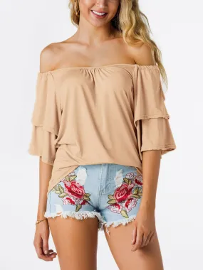 Custom Off The Shoulder Plain Tiered Half Sleeve Top