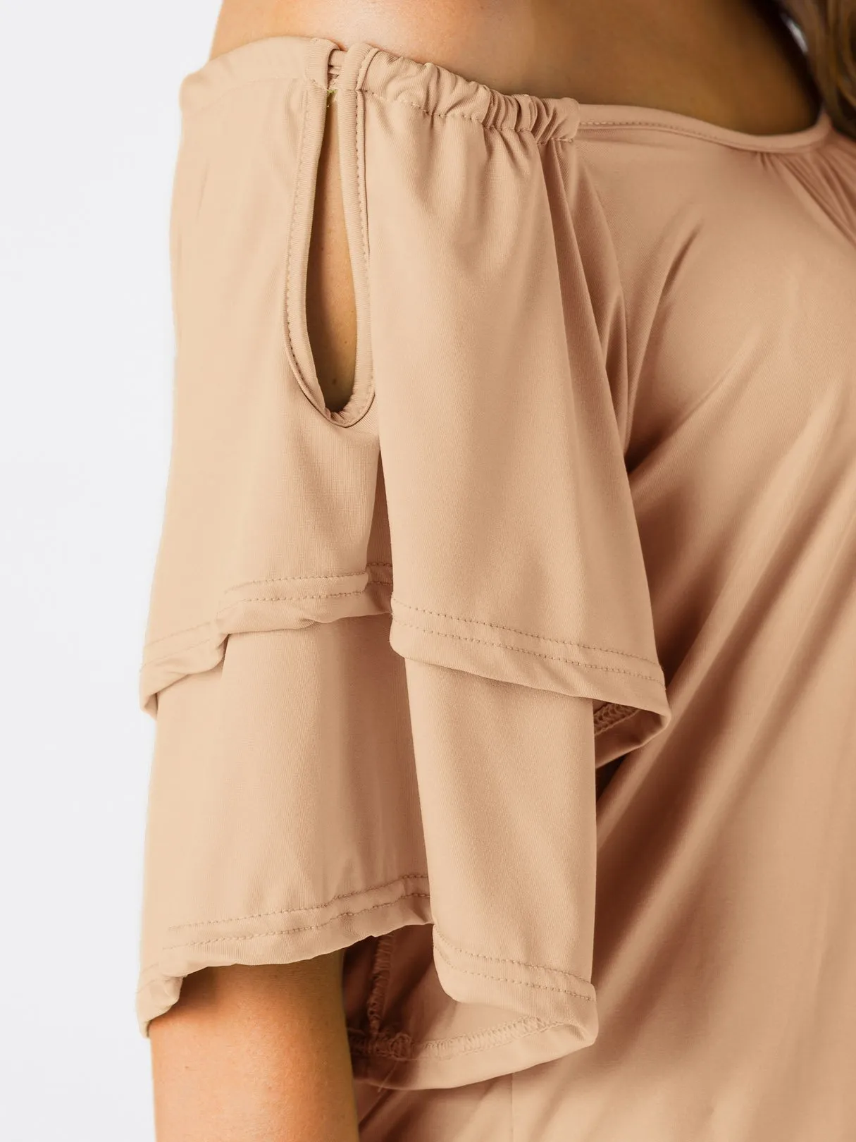 Custom Off The Shoulder Plain Tiered Half Sleeve Top