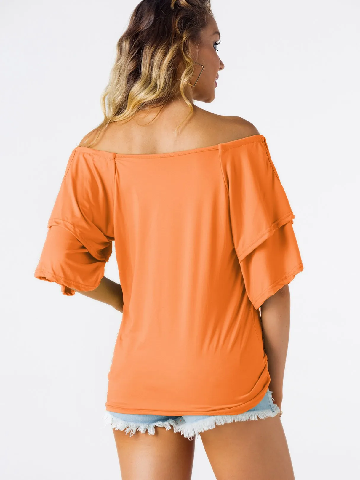 Custom Off The Shoulder Plain Tiered Half Sleeve Top