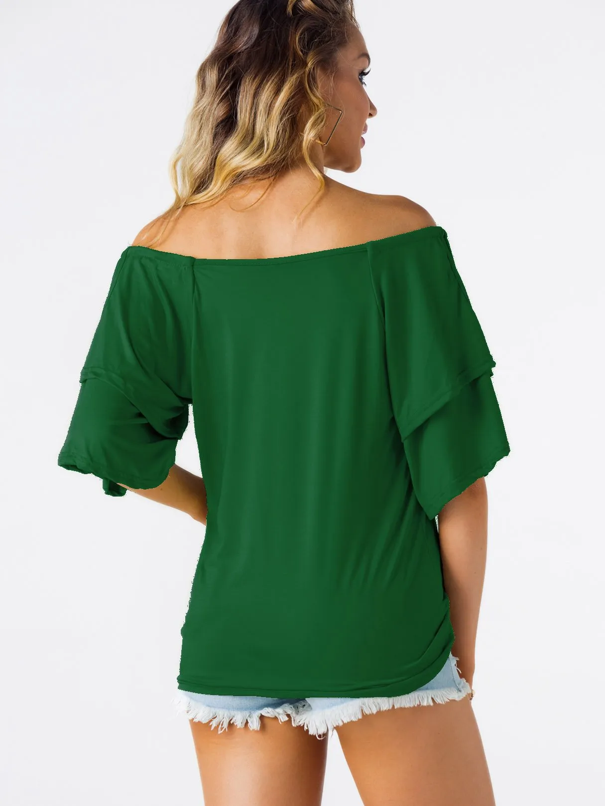 Custom Off The Shoulder Plain Tiered Half Sleeve Top