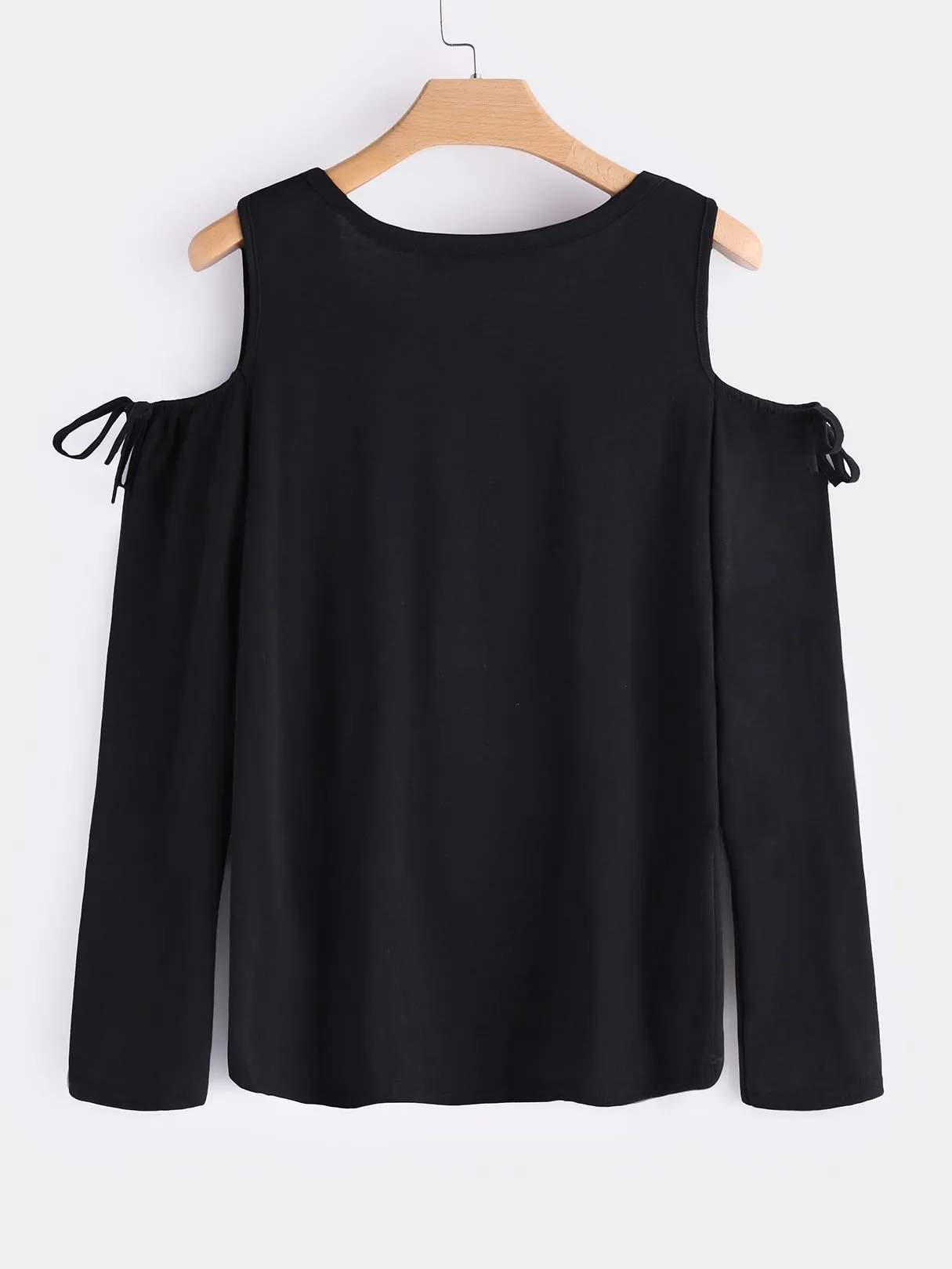Custom Plain Lace-Up Cut Out Long Sleeve Black Top