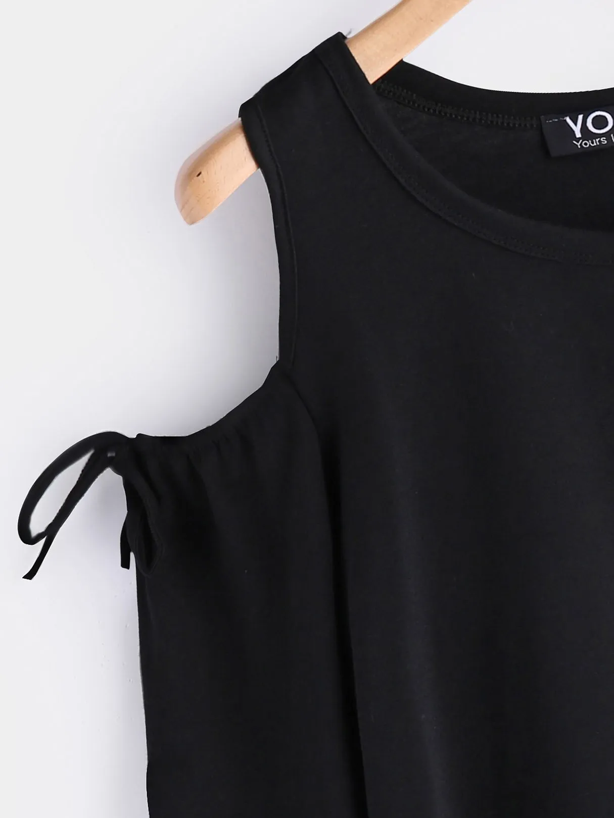 Custom Plain Lace-Up Cut Out Long Sleeve Black Top
