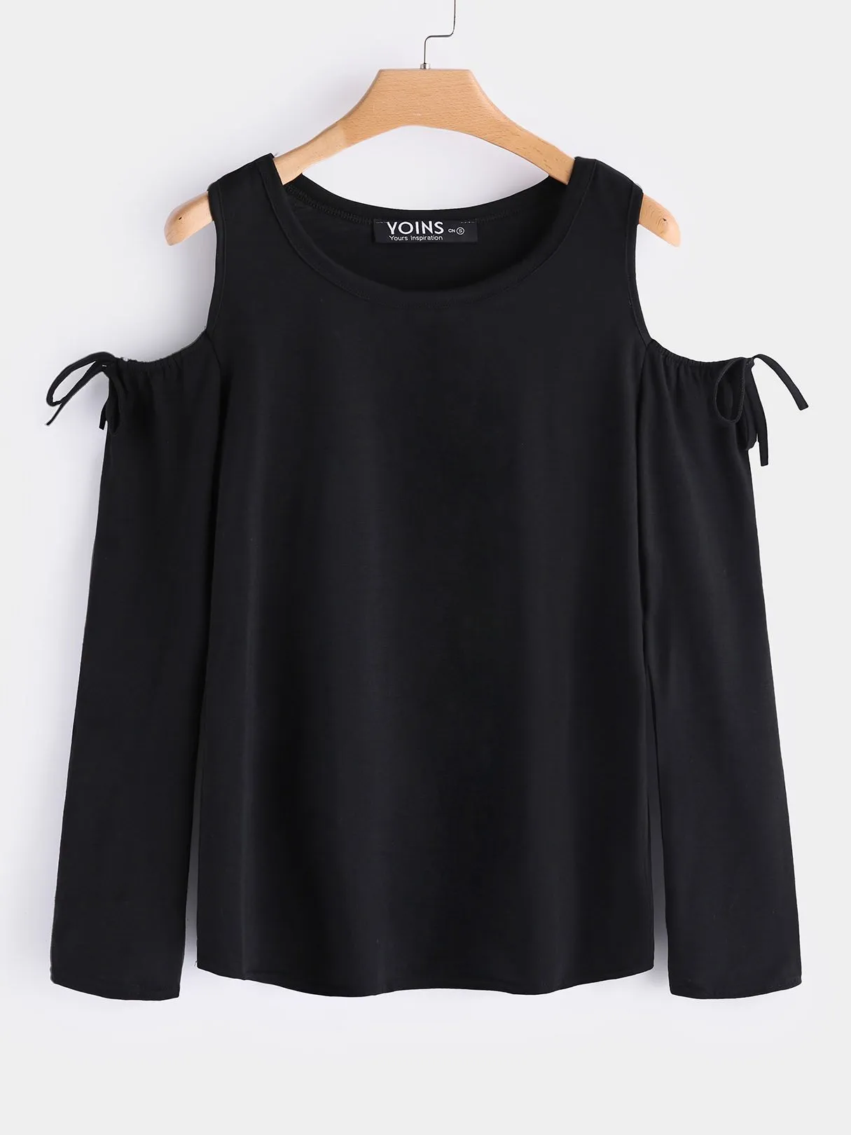Custom Plain Lace-Up Cut Out Long Sleeve Black Top