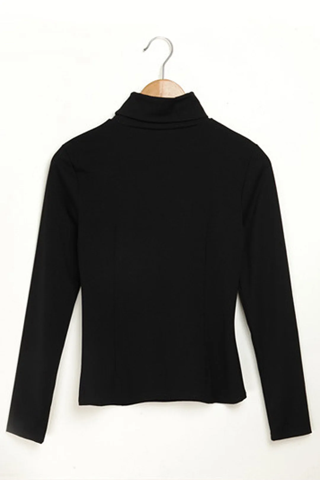 Custom Roll Neck Cut Out Long Sleeve Black Top