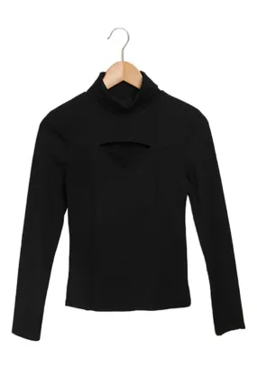 Custom Roll Neck Cut Out Long Sleeve Black Top