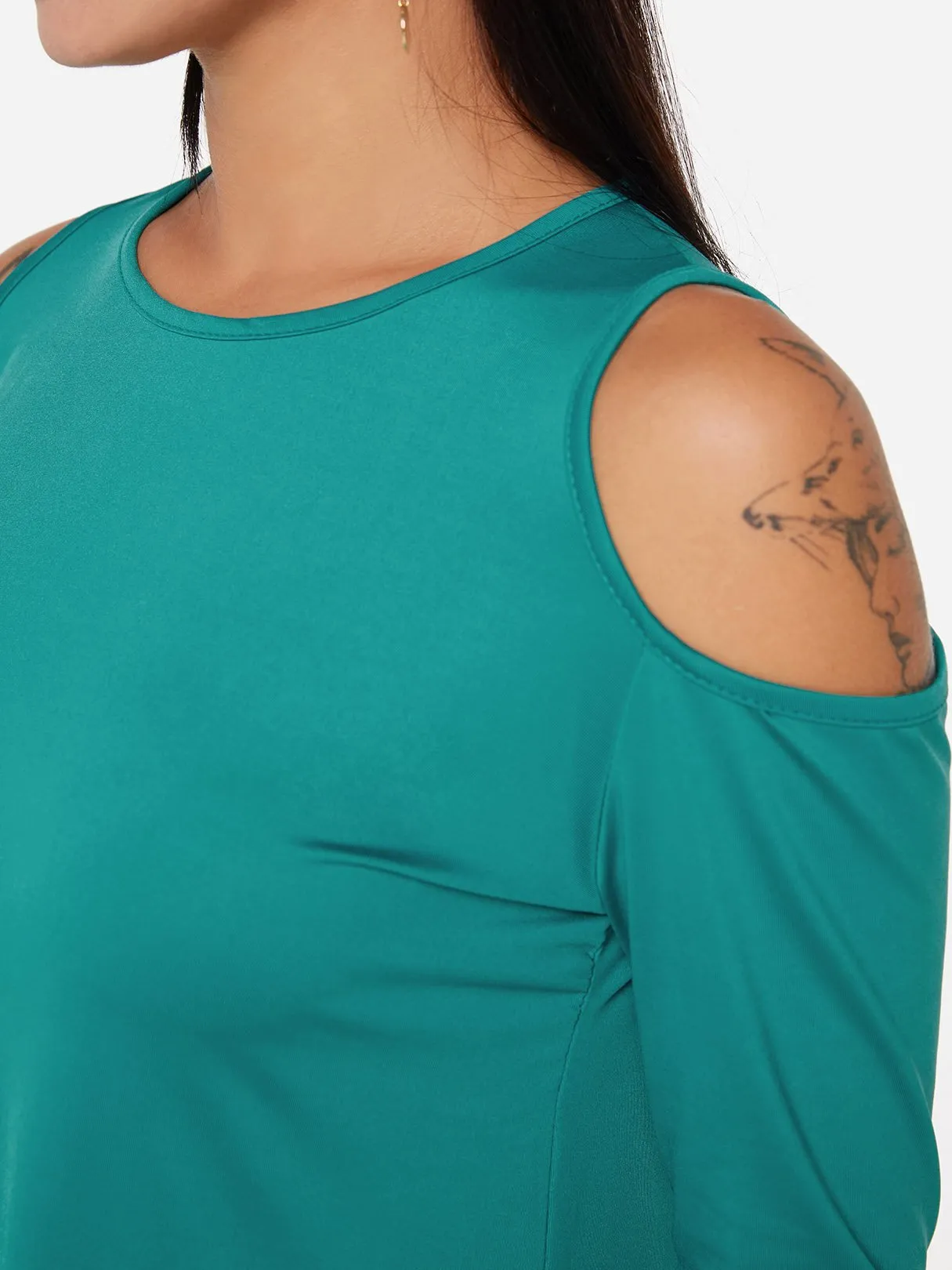 Custom Round Neck Cold Shoulder Plain Cut Out Long Sleeve T-Shirts
