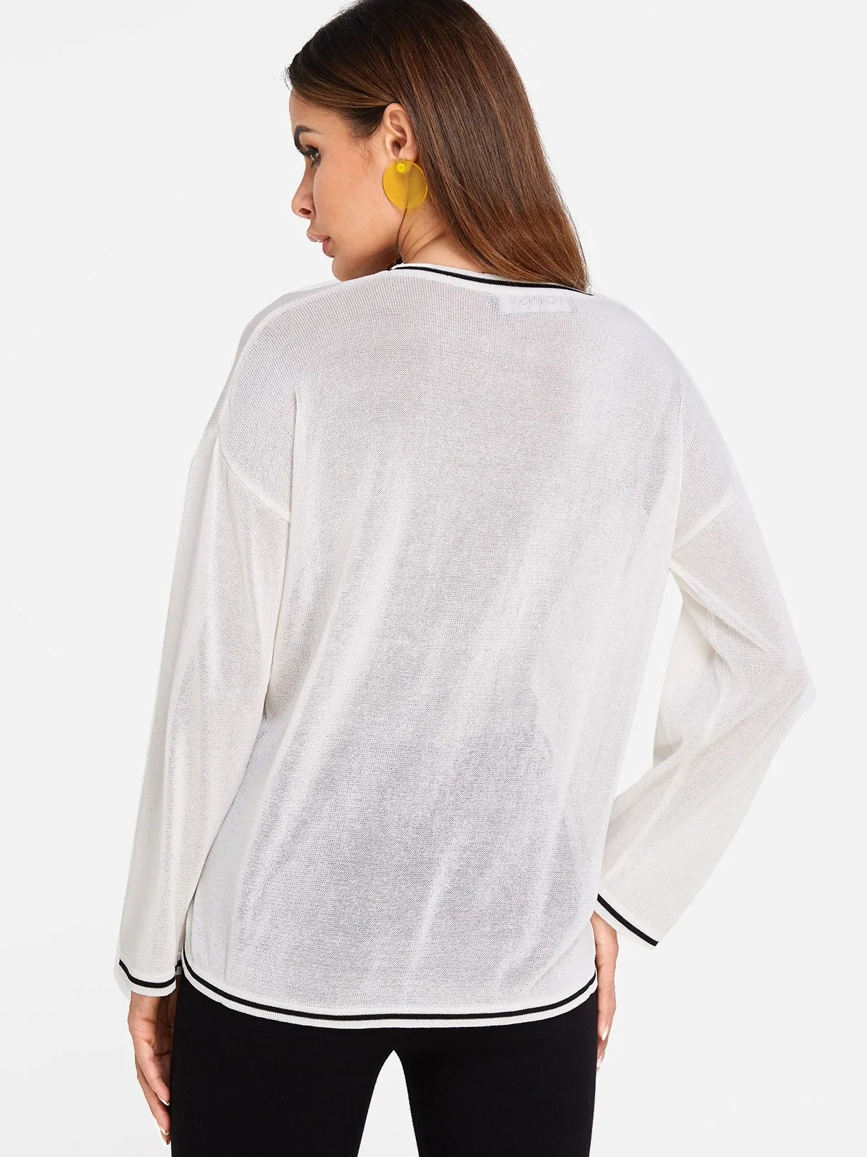Custom Round Neck Cut Out Long Sleeve Beige Top