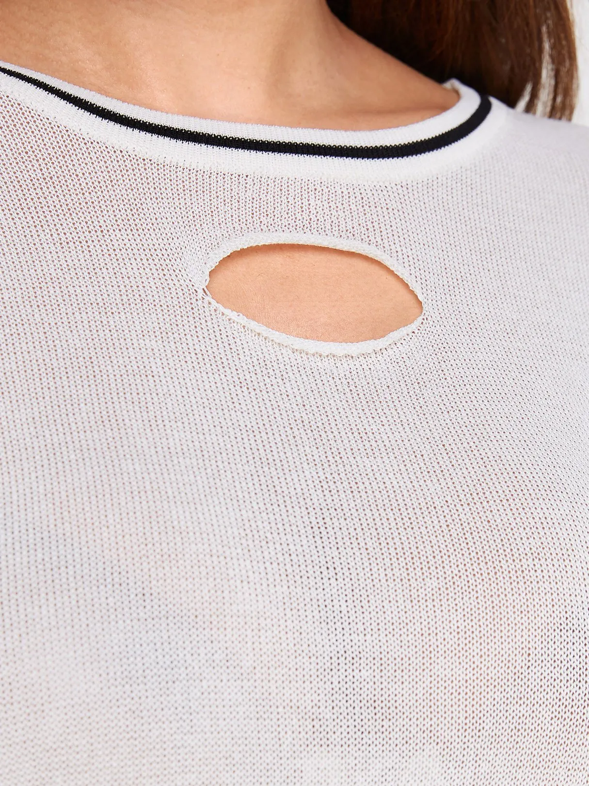Custom Round Neck Cut Out Long Sleeve Beige Top