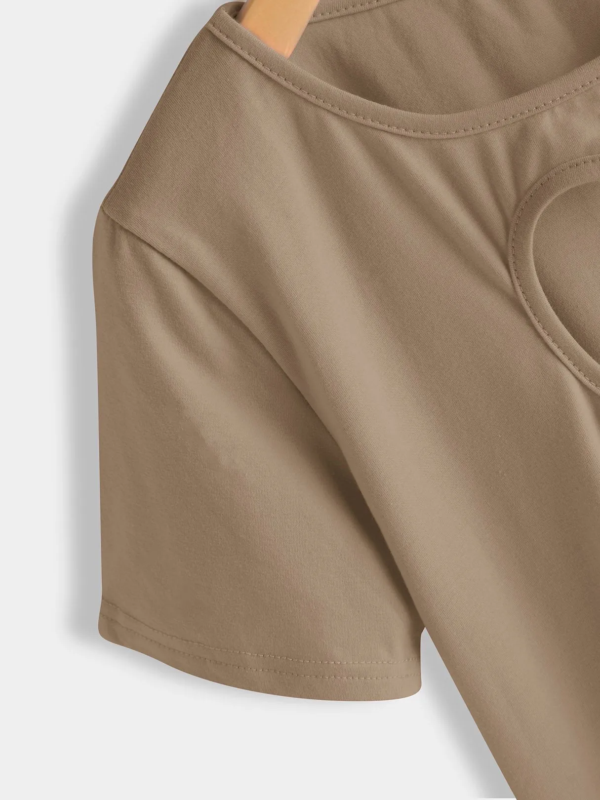 Custom Round Neck Cut Out Short Sleeve Khaki Top