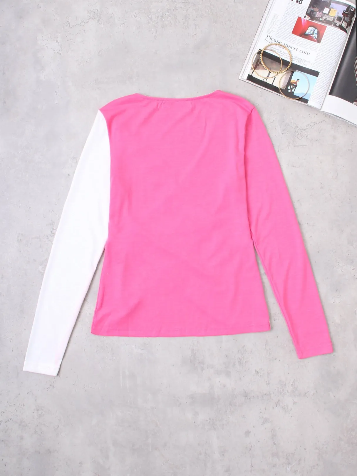 Custom V-Neck Crossed Front Long Sleeve Slit Hem T-Shirts