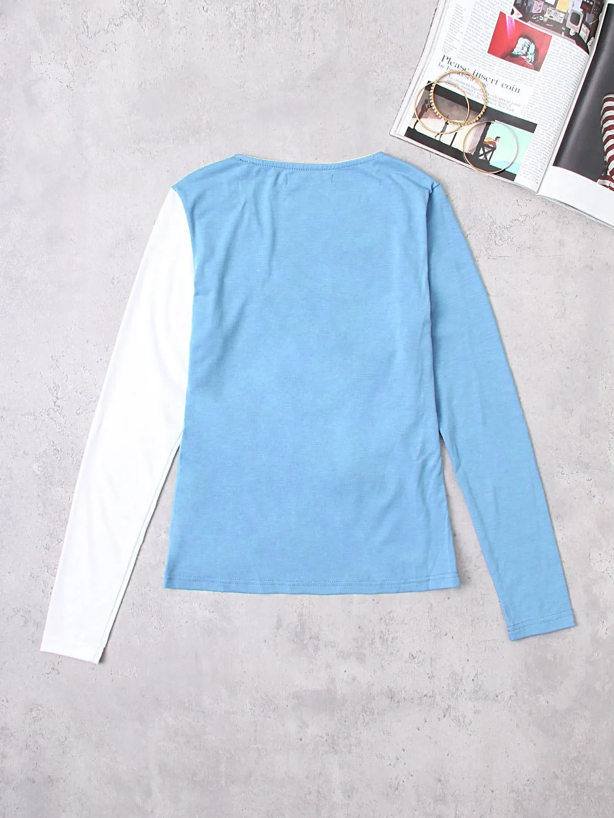 Custom V-Neck Crossed Front Long Sleeve Slit Hem T-Shirts