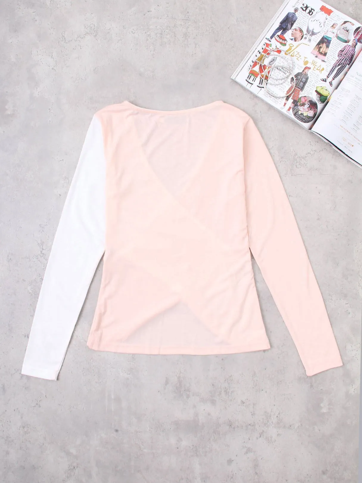 Custom V-Neck Crossed Front Long Sleeve Slit Hem T-Shirts