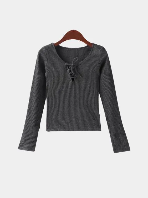 Custom V-Neck Long Sleeve Lace-Up Fashion Top