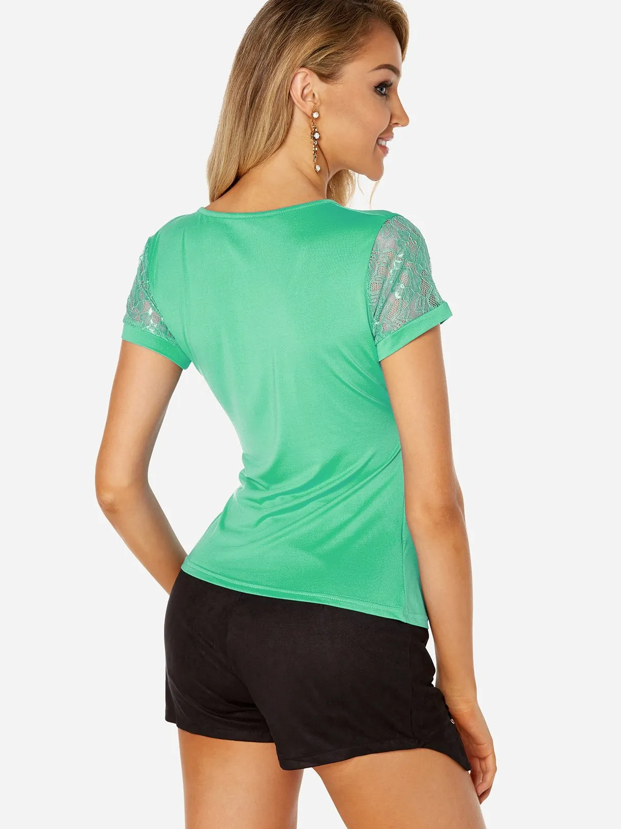 Custom V-Neck Plain Lace Crossed Front Short Sleeve T-Shirts