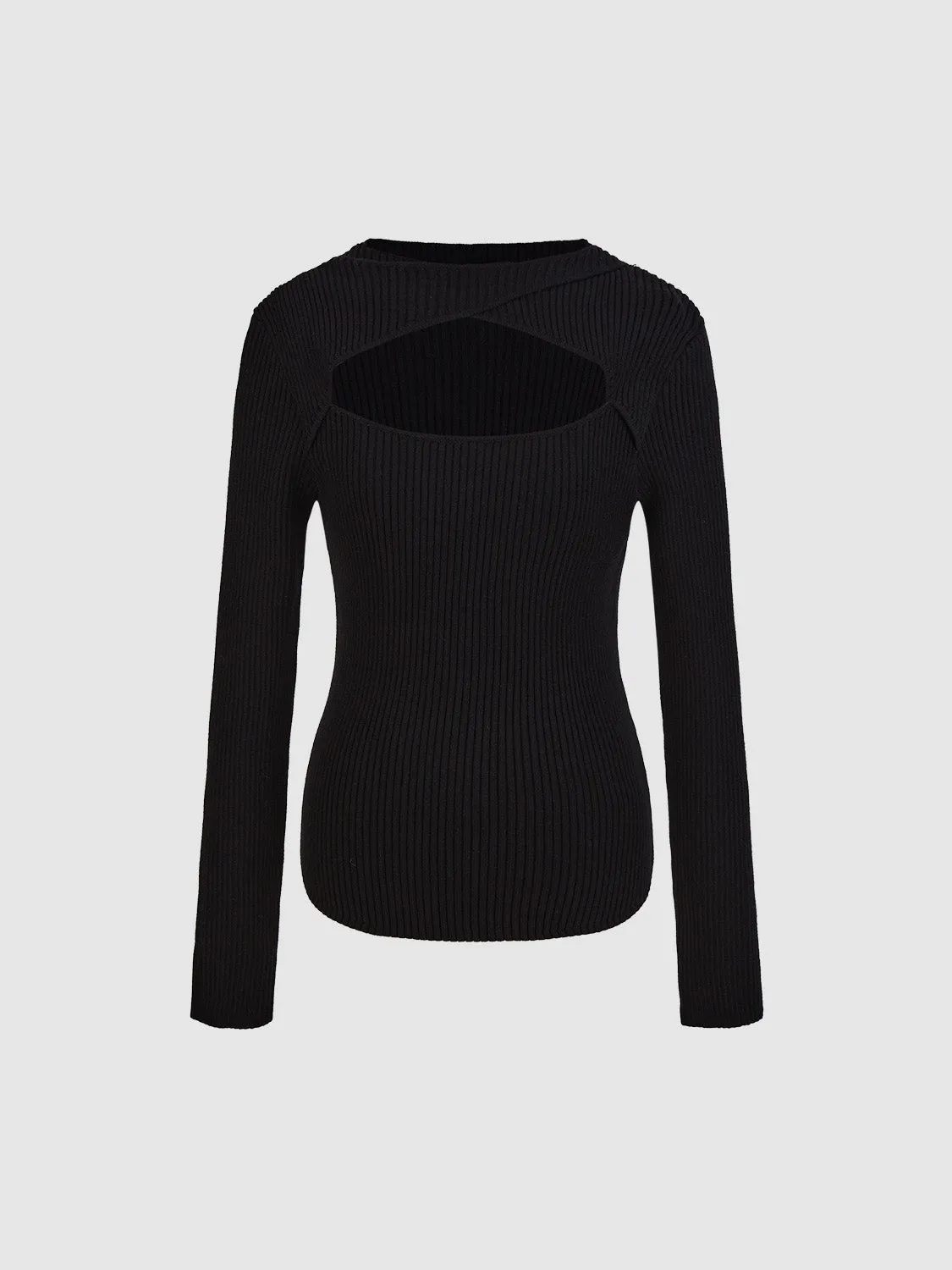 Cut Out Front Knitted T-Shirts