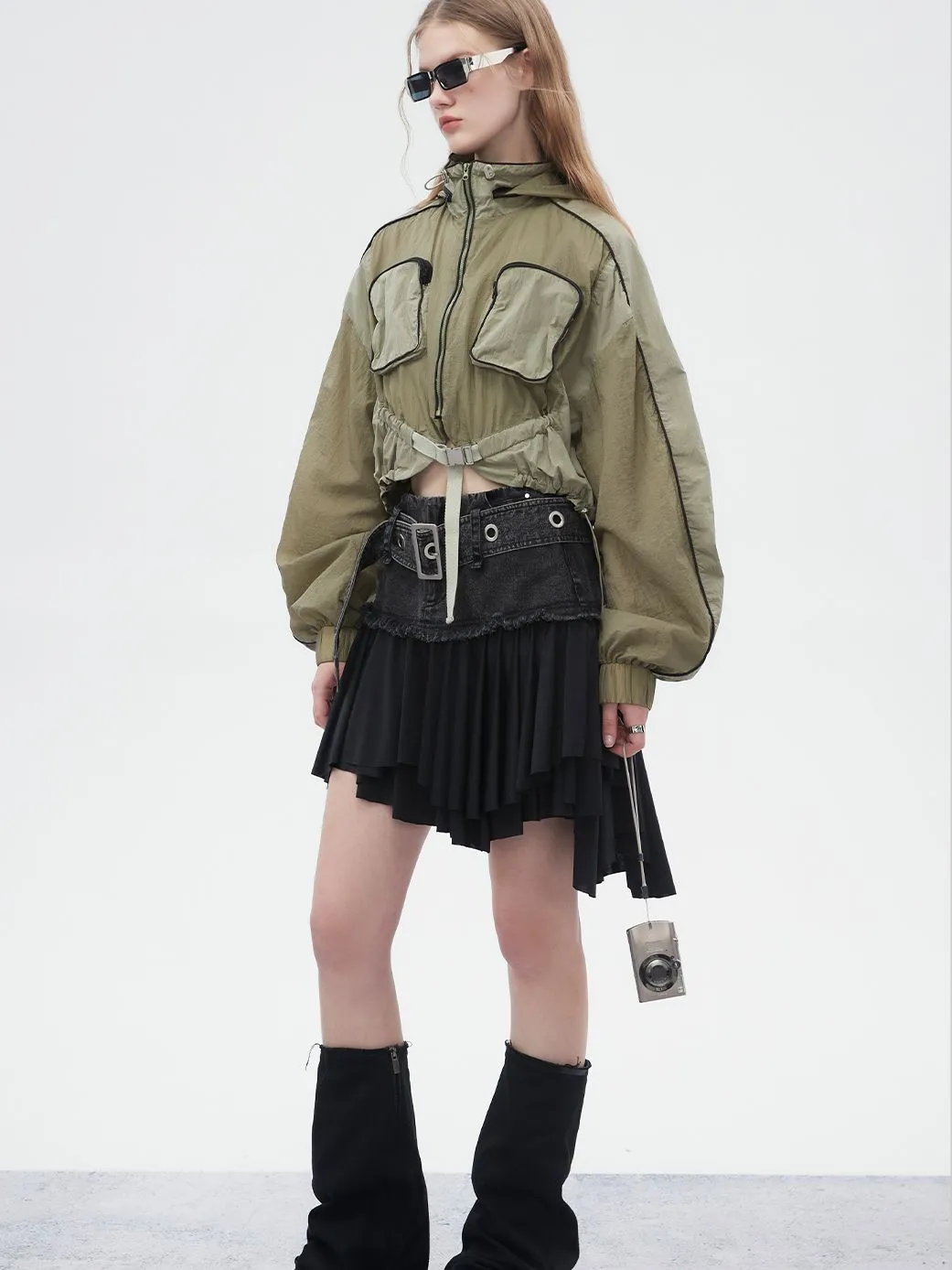 Drawstring Mesh Sporty Balloon-sleeve Parka