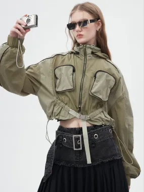 Drawstring Mesh Sporty Balloon-sleeve Parka