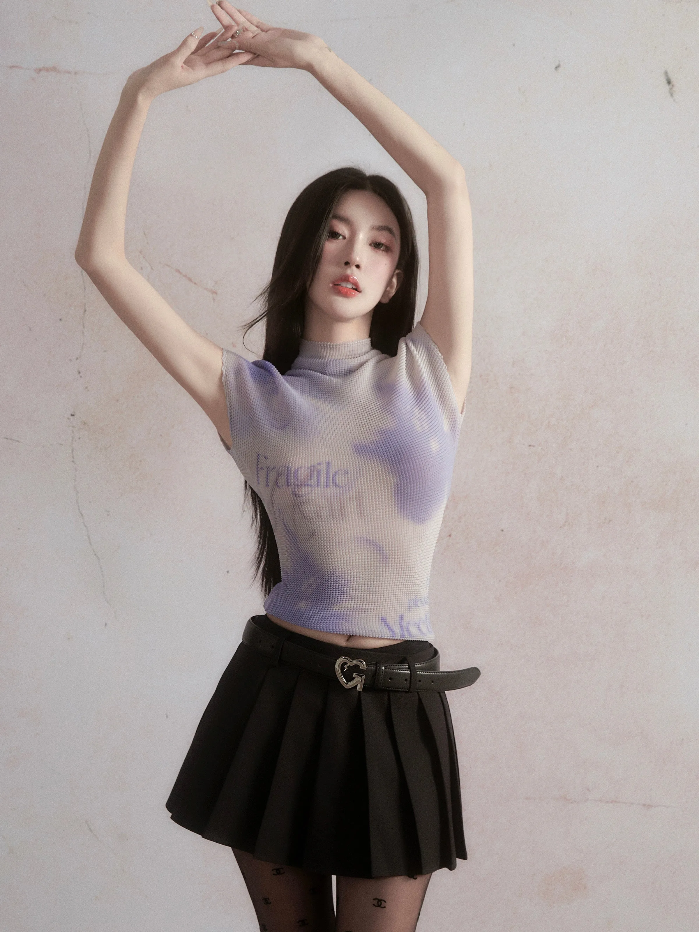 Dreamy Duo: Lavender Tie-Dye Ribbed Crop Top & Floral Watercolor Graphic Tee Set