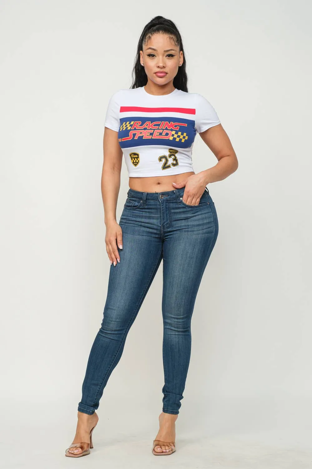 Front Racing Speed Screen Print Top