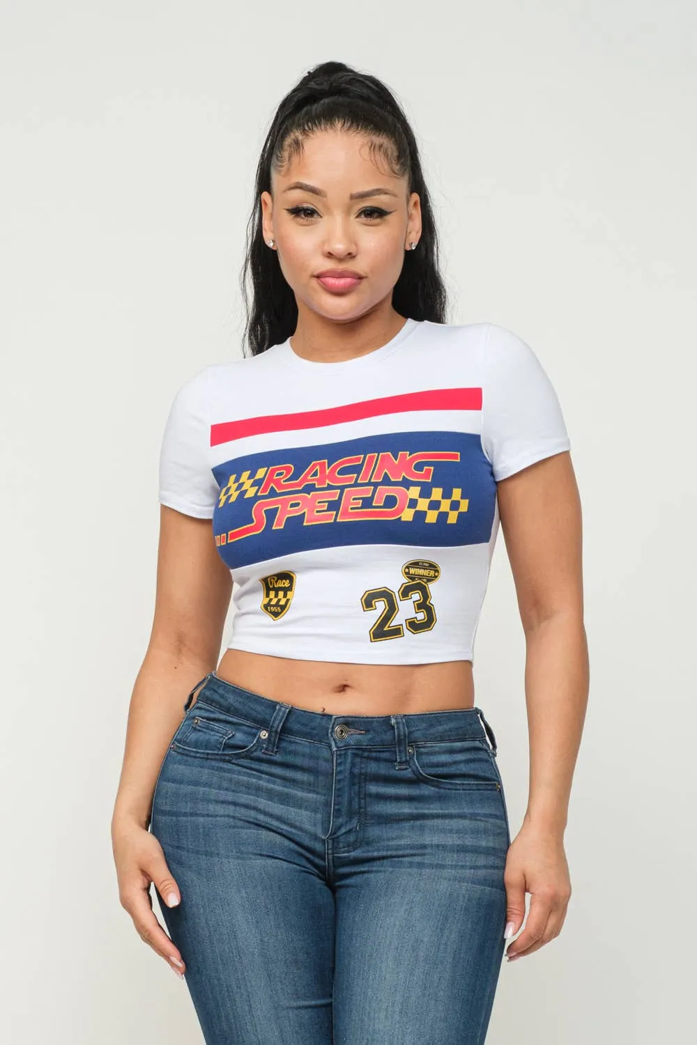 Front Racing Speed Screen Print Top