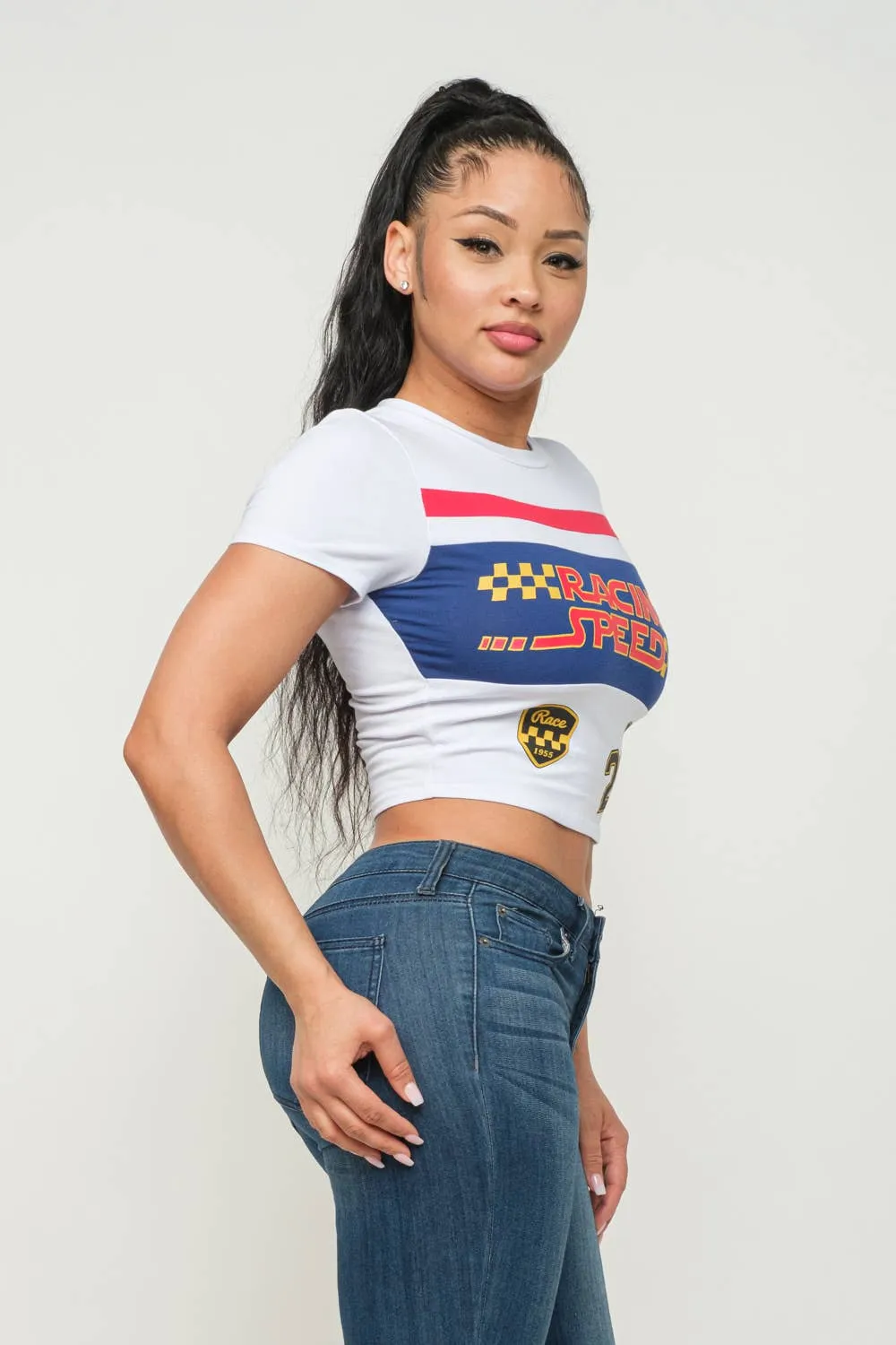 Front Racing Speed Screen Print Top