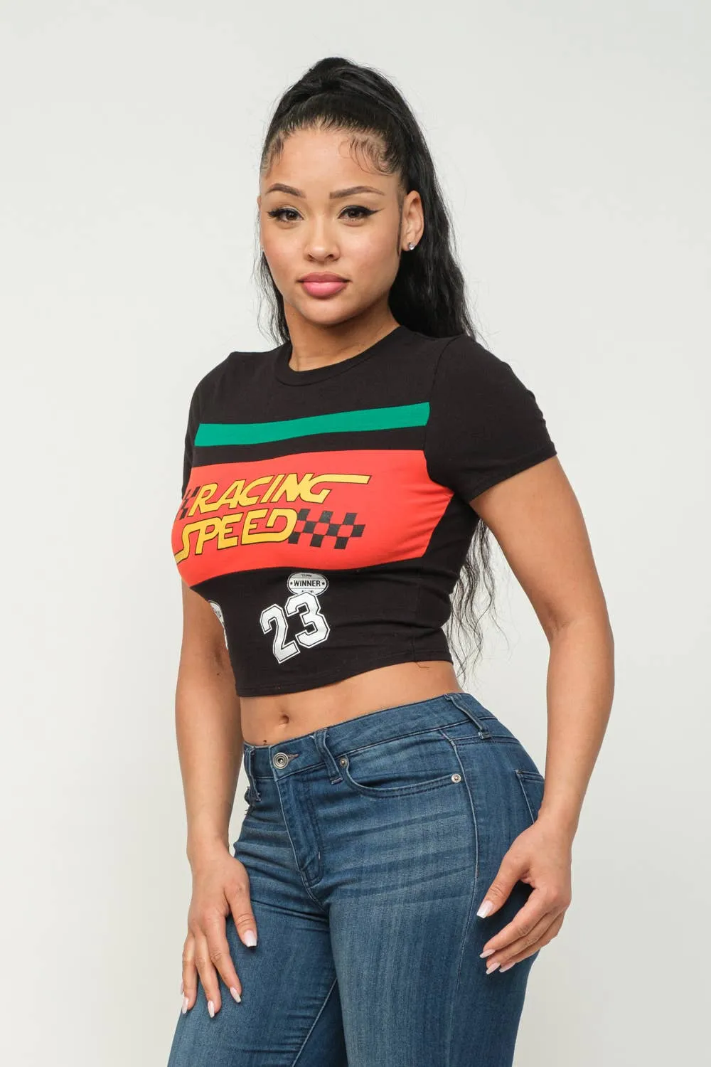 Front Racing Speed Screen Print Top