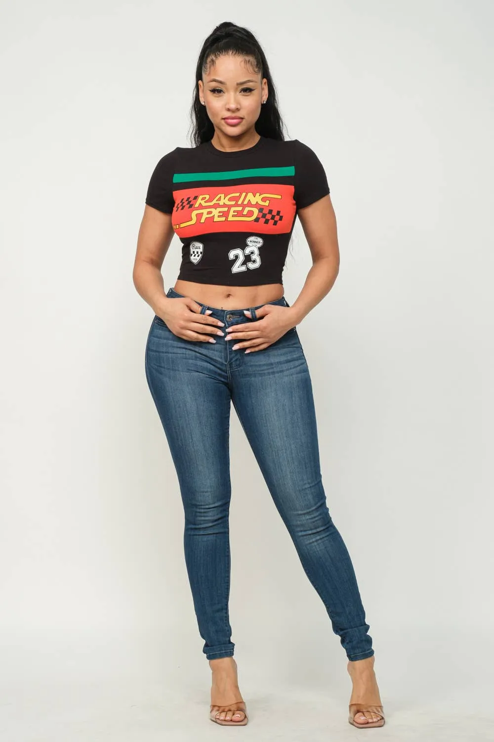Front Racing Speed Screen Print Top