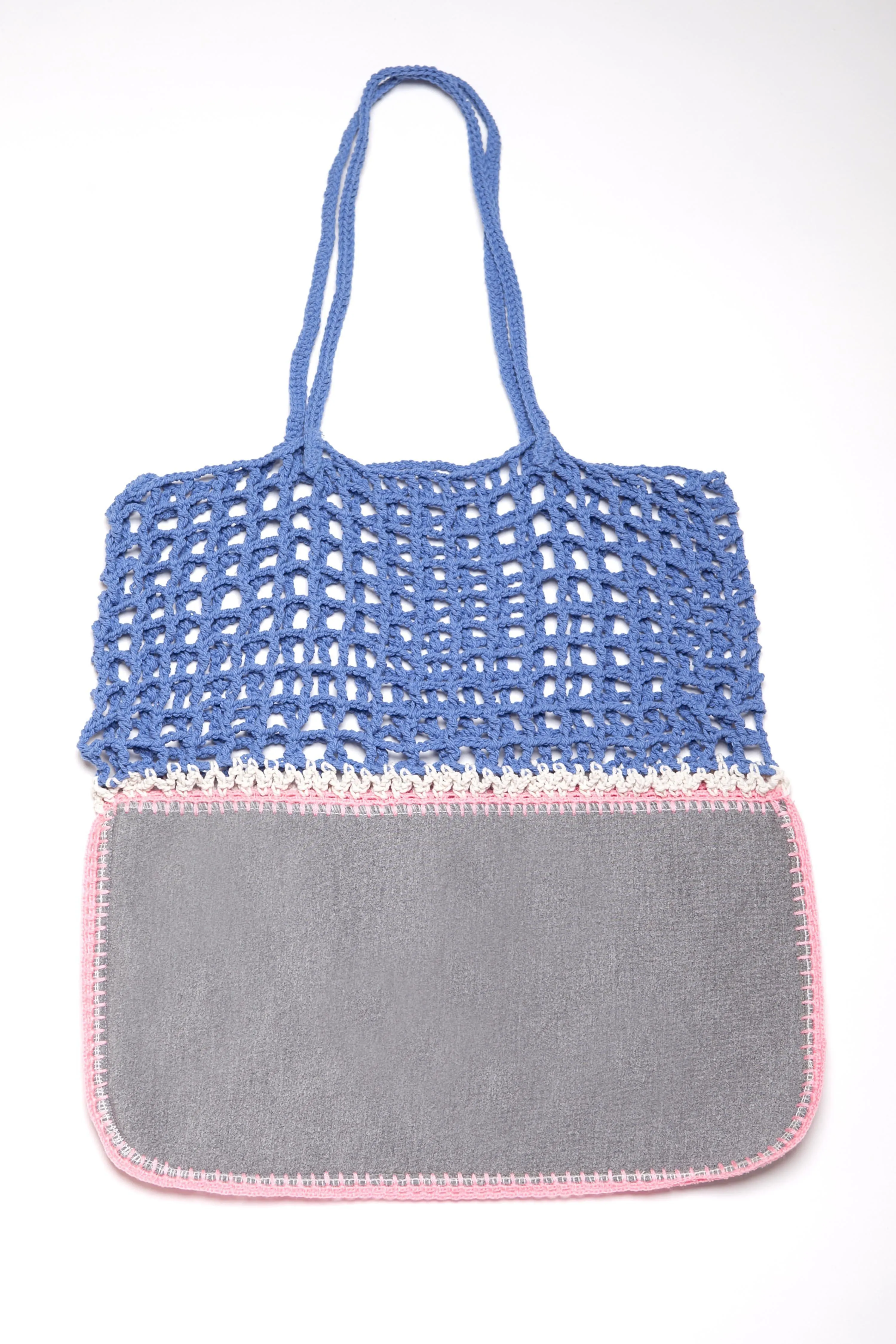Gradie Grey and Blue Crochet and Neoprene Bag