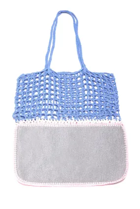 Gradie Grey and Blue Crochet and Neoprene Bag