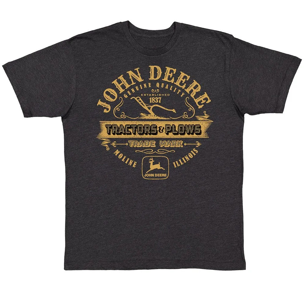John Deere Men's Tractors & Plows Black Heather Tee